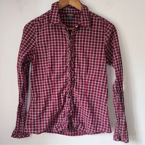 Eddie Bauer Button Down Mini Ruffle Plaid Collar Womens Size Small